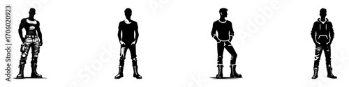 Modern Minimalist Man Wearing Boots Half-Body Icon, Flat Silhouette of a Casual Figure Vector for Fashion Illustration Design