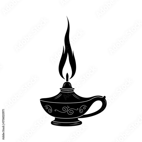 Vector art of sophisticated black and white vector art of an antique oil lamp with intricate details, , ideal for vintage themes