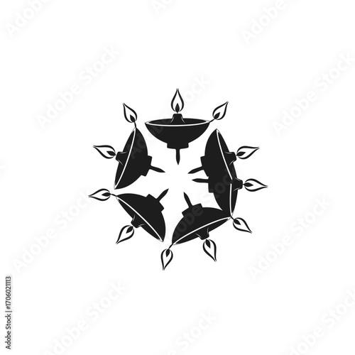 Vector art of circular diwali lamp arrangement, creating a radiant pattern that represents unity, harmony, and the collective spirit of the festival