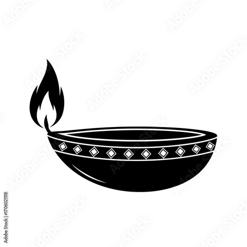 Vector art of classic diya lamp, embodying the spirit of diwali, with intricate design and glowing flame, ideal for cultural themes