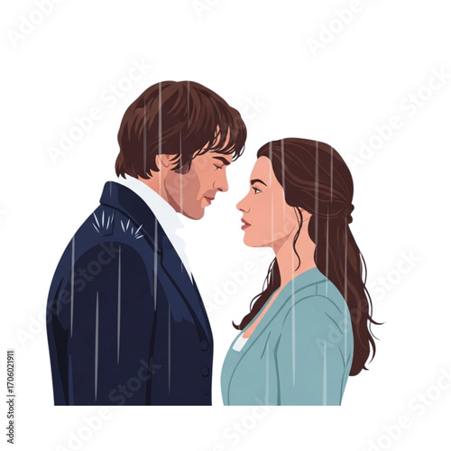 Elizabeth Bennet and Mr. Darcy Countryside Encounter Artwork