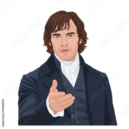 Mr. Darcy Portrait in Elegant Regency Era Flat Design