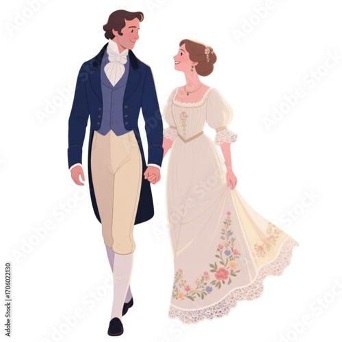 Pride and Prejudice Romantic Couple Walking in English Garden