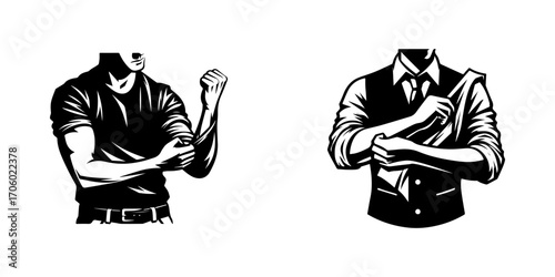 Modern Minimalist Man Folding Sleeves Icon, Flat Silhouette of a Casual Figure Vector for Fashion Illustration Design