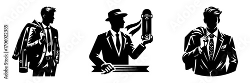 Modern Minimalist Man Carrying Coat Over Shoulder Icon, Flat Silhouette of a Fashion Figure Vector for Lifestyle Illustration Design