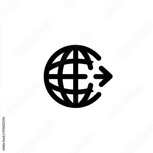 Simple black and white globe with arrow