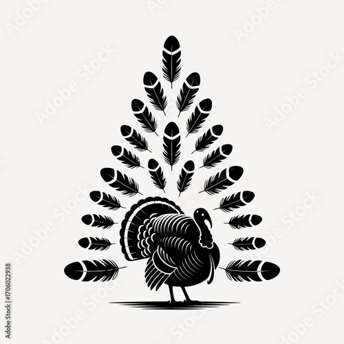 Vector art of elegant turkey illustration, featuring a majestic bird with a fan of feathers, perfect for thanksgiving designs