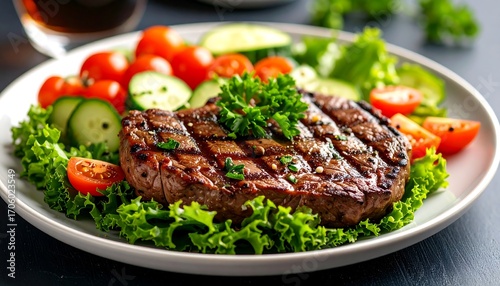 Grilled steak with fresh salad