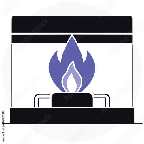 Vector art of stylized illustration of a gas stove burner with a blue flame