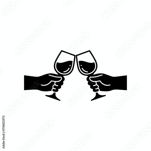 Vector art of two hands toasting wine glasses celebrating a special occasion with a clink of glasses and a shared drink