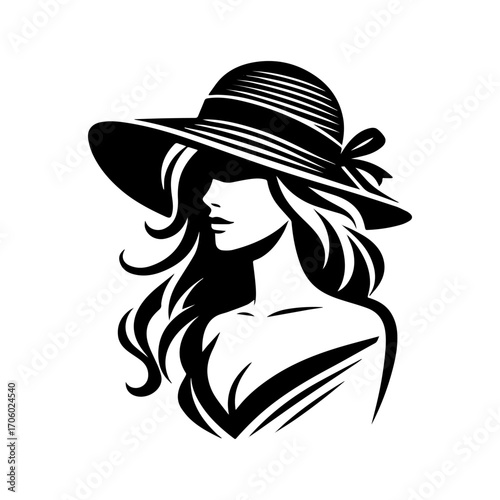 Modern Minimalist Woman Wearing Hat Icon, Flat Silhouette of a Female Character Vector for Fashion and Lifestyle Illustration Design