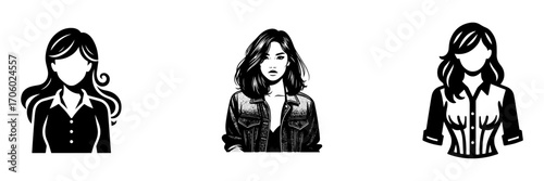 Modern Minimalist Woman Wearing Blouse Icon, Flat Silhouette of a Female Character Vector for Fashion and Lifestyle Illustration Design