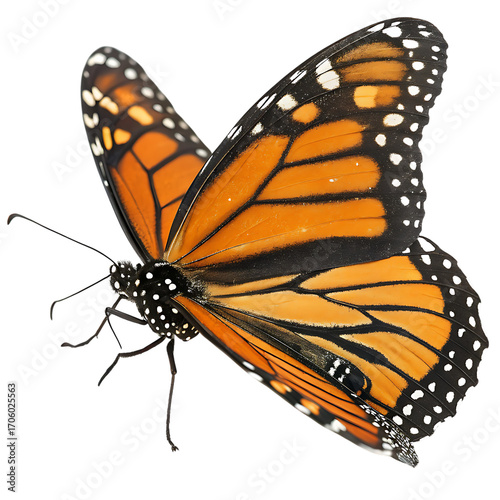 Canvastavla A vibrant monarch butterfly with orange and black wings is isolated on a pure transparent background for clean design use