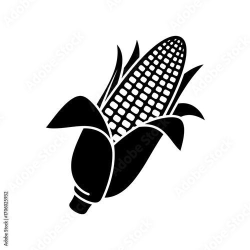 Vector art of black silhouette of corn cob, a staple food and a symbol of agriculture and harvest season, simple and clean design