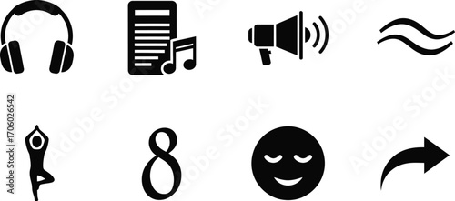 Vector icons set music yoga communication and share concept art