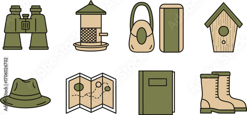 Nature observation and birdwatching equipment vector illustration
