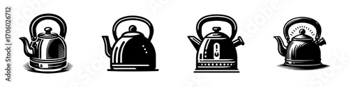 Modern Minimalist Kettle Icon, Flat Silhouette of a Kitchen Appliance Vector for Cooking Illustration Design