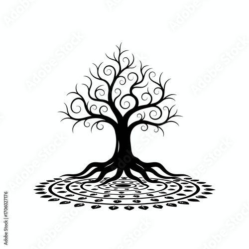 Vector art of a beautiful tree of life, a black and white vector illustration for family, nature, and spiritual concepts