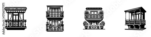 Modern Minimalist Balcony Icon, Flat Silhouette of a House or Apartment Vector for Architecture and Home Illustration Design