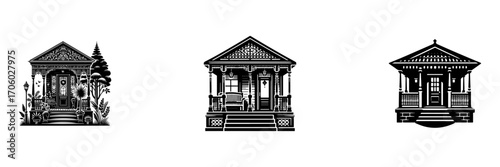 Modern Minimalist Porch Icon, Flat Silhouette of a House Entrance Vector for Architecture and Home Illustration Design