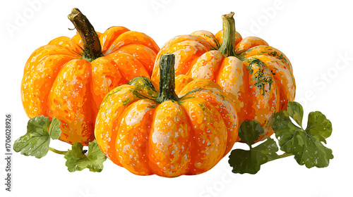 Illustration of pumpkins for Halloween in festive style, AI generated, isolated on white background
