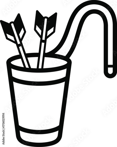 Archery quiver with arrows vector icon outline illustration