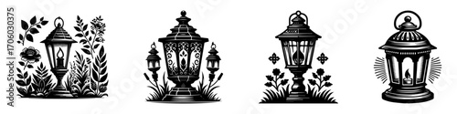 Modern Minimalist Cottage Lantern Icon, Flat Silhouette of a Rustic Lighting Fixture Vector for Interior Illustration Design