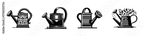 Modern Minimalist Watering Can Icon, Flat Silhouette of a Garden Tool Vector for Outdoor Illustration Design