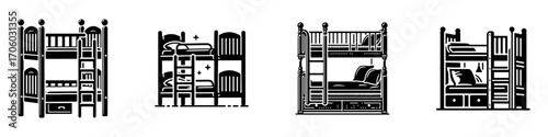 Modern Minimalist Bunk Bed Icon, Flat Silhouette of a Home Furniture Vector for Interior Illustration Design