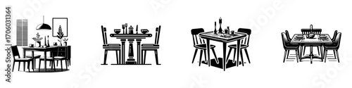 Modern Minimalist Dining Table Icon, Flat Silhouette of a Home Furniture Vector for Interior Illustration Design