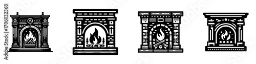 Modern Minimalist Fireplace Icon, Flat Silhouette of a Cozy Hearth Vector for Home Interior Illustration Design
