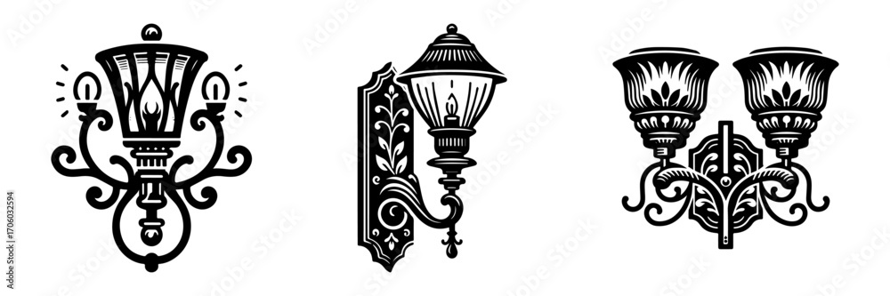 Fototapeta premium Modern Minimalist Wall Lamp Icon, Flat Silhouette of a Mounted Light Vector for Interior Illustration Design