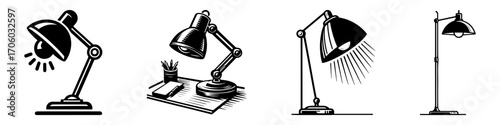 Modern Minimalist Floor Lamp Icon, Flat Silhouette of a Standing Light Vector for Home Interior Illustration Design