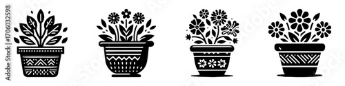 Modern Minimalist Flower Pot Icon, Flat Silhouette of a Plant Container Vector for Garden Illustration Design