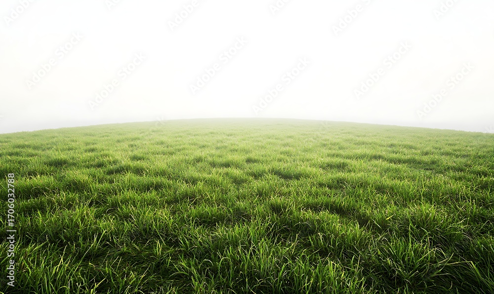 Fototapeta premium Empty Grassland Field with Light Fog and Hill. Generative With Ai