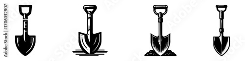Modern Minimalist Shovel Icon, Flat Silhouette of a Garden Tool Vector for Farming Illustration Design