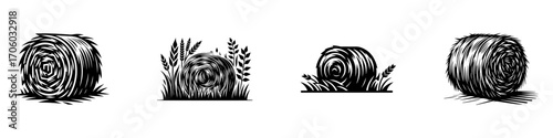 Modern Minimalist Hay Bale Icon, Flat Silhouette of a Farm Bundle Vector for Agricultural Illustration Design