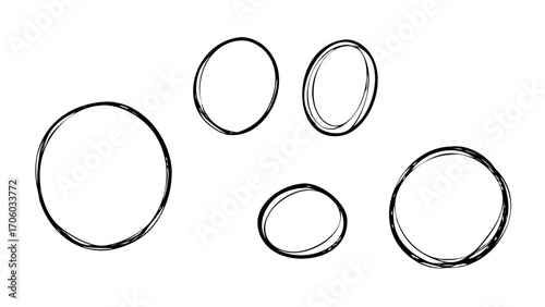 Hand drawn circle line sketch set. Vector circular scribble doodle round circles for message note mark design element. Pencil or pen graffiti bubble or ball draft illustration .icon
