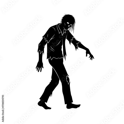 Vector art of silhouette of a zombie walking, a spooky and undead creature for halloween or horrorthemed designs and illustrations