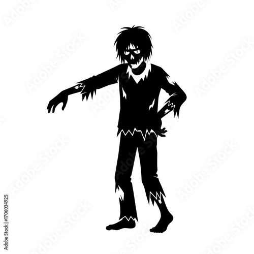Vector art of silhouette of a creepy zombie walking, a scary and undead creature for halloween or horror themed designs