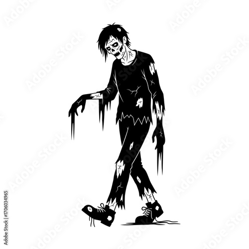 Vector art of silhouette of a spooky zombie walking, a scary and undead creature for halloween or horror themed designs