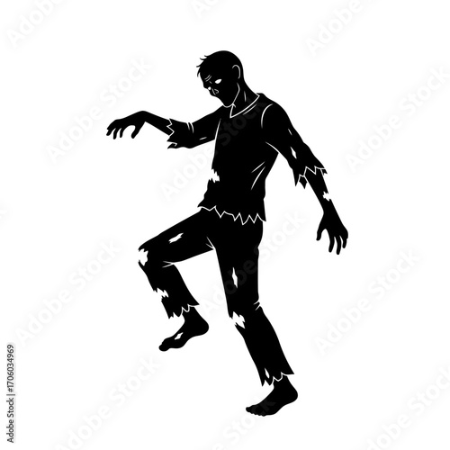 Vector art of silhouette of a zombie walking perfect for halloween designs, horror themes, or spooky illustrations