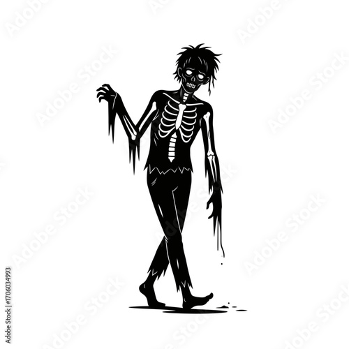 Vector art of silhouette of a skinny zombie walking great for halloween, horror, or spooky themed designs and illustrations