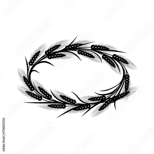 Vector art of elegant wheat wreath, a symbol of abundance, harvest, and prosperity, perfect for decorative designs and agricultural themes