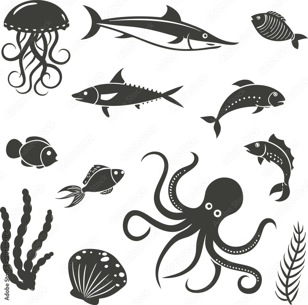 Obraz premium Sea Animals Collection Silhouette