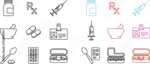 Pharmacy and medicine line icons set vector medical healthcare