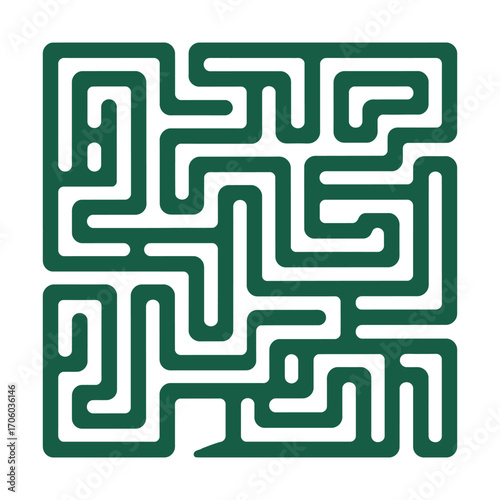 Abstract green labyrinth maze icon with a single path. a.eps vector illustration representing business strategy, complex problems, and finding solutions