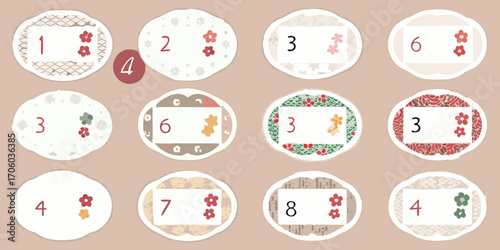 Collection of decorative circular cards with numbers and floral illustrations for learning and counting