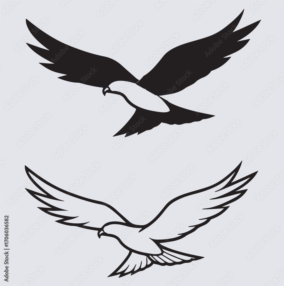 Obraz premium line art eagle flying high silhouette vector art illustration, vector illustration of two eagle