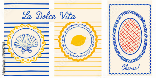 La dolce vita italian summer vibes with seashell lemon and tennis racquet art